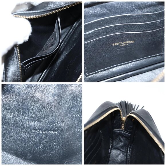 SAINT LAURENT Chain Lou Mini Shoulder Bag Leather Black Gold Auth yk18547A - Picture 15 of 16